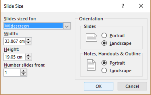 Slide size or page setup dialog box in PowerPoint.