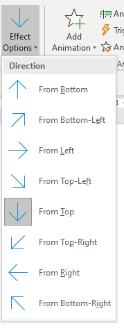Effect Options drop-down menu in PowerPoint.