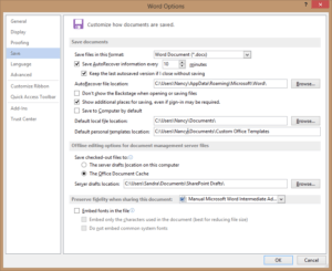 Setting template location in Options dialog box in Word.
