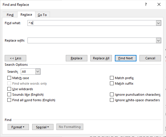 how to remove section breaks in ms word