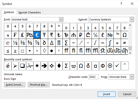 euro symbol on keyboard