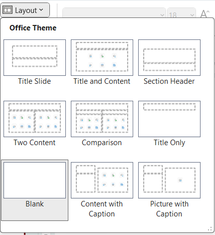 Layout drop-down menu in PowerPoint.